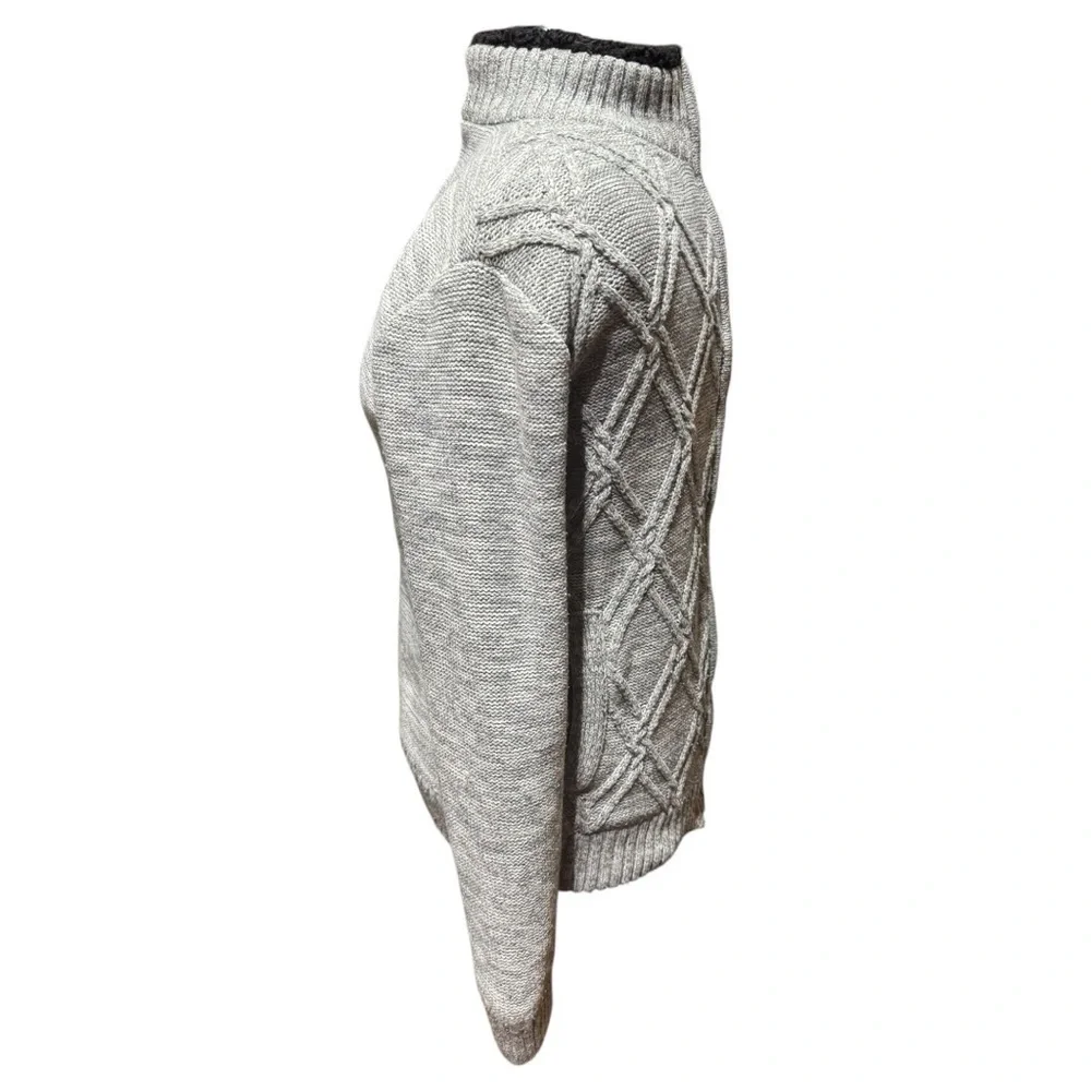 American Stitch Gray Cable Knit Full-Zip Sweater Fleece Lined Jacket Size S